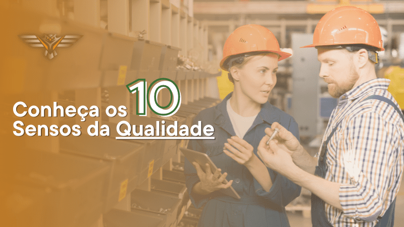 Capa da Pastagem Imagem de uma mulher e um homem de uniforme conversando sobre qualidade. Ao lado, há o texto “Conheça os 10 Sensos da Qualidade".