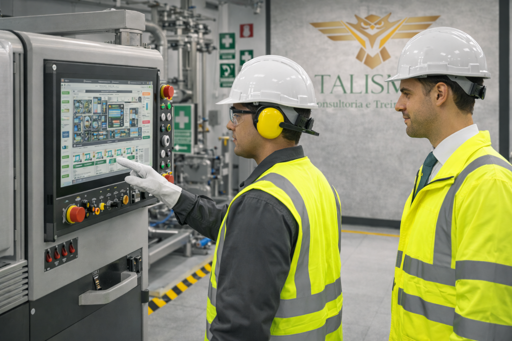 trabalhador utilizando equipamentos de proteção individual em ambiente industrial seguro de segurança do trabalho