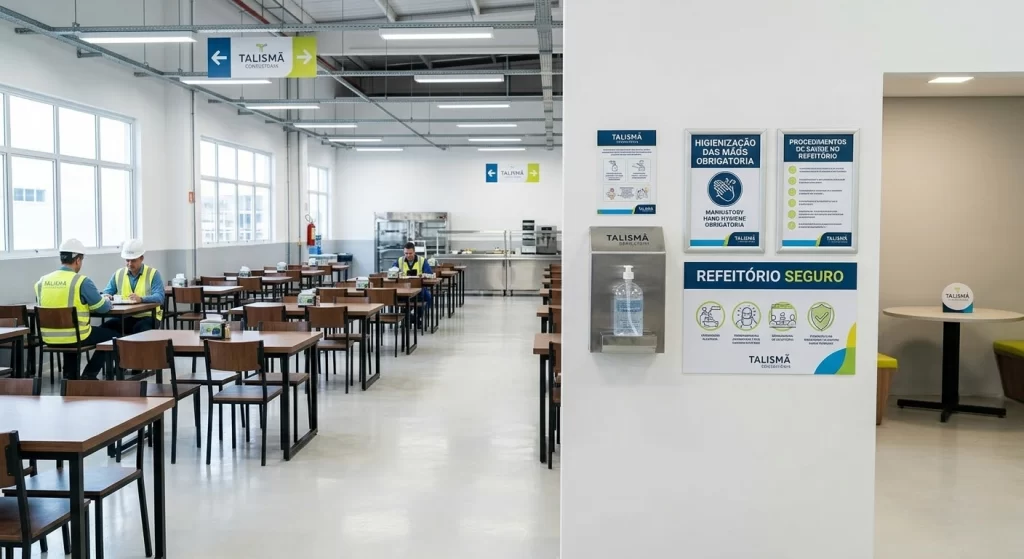 Refeitório industrial adequado às exigências legais das NRs e padrões de higiene da Talismã